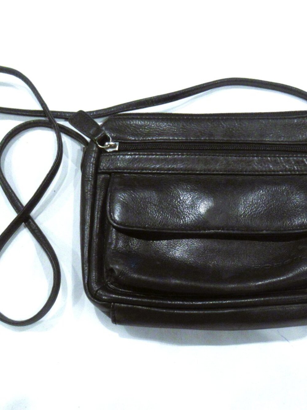 Fossil black leather crossbody purse, 50 inch strap